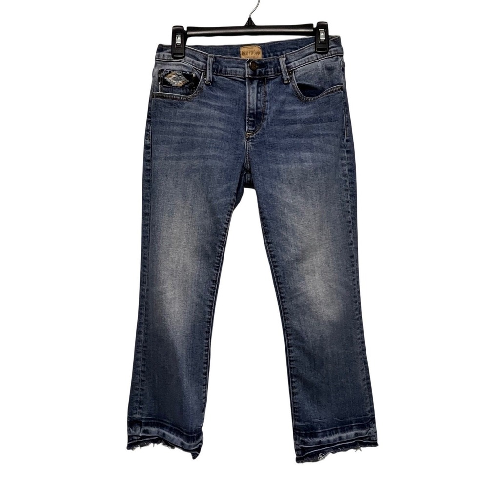 Driftwood Colette Classic Fit Embroidered Cropped Jeans Medium Wash W27 L25.5